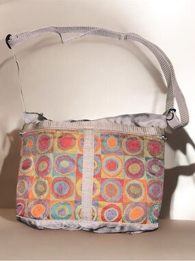 Canvas Multicolor Circle-Print Crossbody Bag